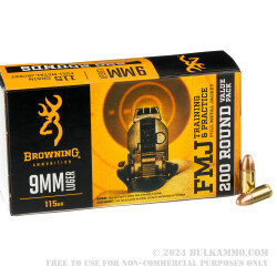 1000 Rounds of 9mm Ammo by Browning - 115gr FMJ