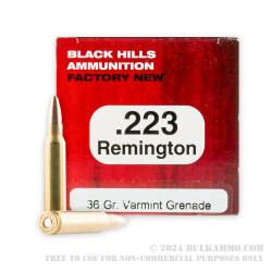 50 Rounds of .223 Rem Ammo by Black Hills Ammunition - 36gr Varmint Grenade