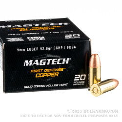 20 Rounds of 9mm Ammo by Magtech First Defense - 92.6gr SCHP