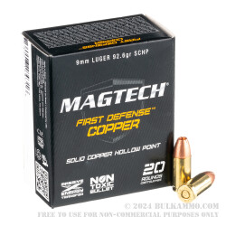 20 Rounds of 9mm Ammo by Magtech First Defense - 92.6gr SCHP