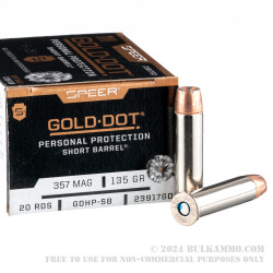 20 Rounds of .357 Mag Ammo by Speer Gold Dot Short Barrel - 135gr JHP