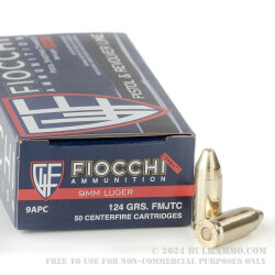 1000 Rounds of 9mm Ammo by Fiocchi - 124gr FMJ