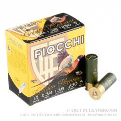 250 Rounds of 12ga Ammo by Fiocchi Golden Pheasant - 1 3/8 ounce #5 nickel plated lead shot