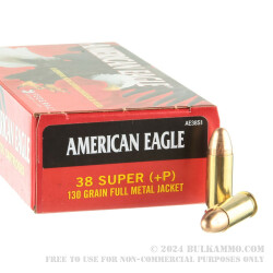 50 Rounds of .38 Super + P Ammo by Federal American Eagle - 130gr FMJ