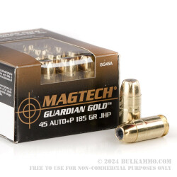 20 Rounds of .45 ACP +P Ammo by Magtech - 185gr JHP