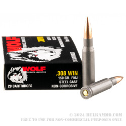 500 Rounds of .308 Win Ammo by Wolf Performance - 150gr FMJ