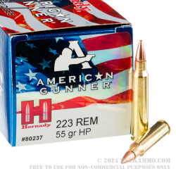 50 Rounds of .223 Ammo by Hornady American Gunner - 55gr HP