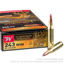 20 Rounds of .243 Win Ammo by Winchester Copper Impact - 85gr Copper Extreme Point