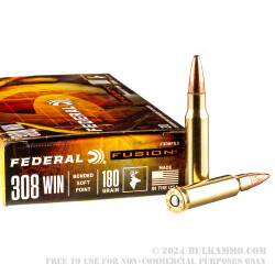20 Rounds of .308 Win Ammo by Federal - 180gr Fusion
