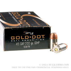 50 Rounds of .45 GAP Ammo by Speer Gold Dot - 200gr JHP