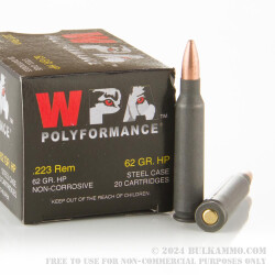 20 Rounds of .223 Ammo by Wolf - 62gr JHP
