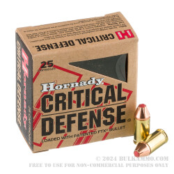 250 Rounds of .380 ACP Ammo by Hornady Critical Defense - 90gr JHP