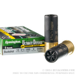 5 Rounds of 12ga Ammo by Remington Ultimate Defense - 00 Buck