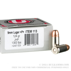 20 Rounds of 9mm +P+ Ammo by Underwood - 124gr JHP