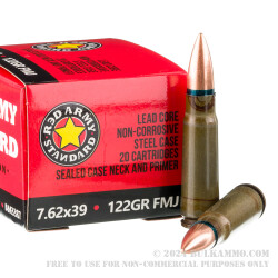 20 Rounds of 7.62x39 Ammo by Red Army Standard - 122gr FMJ