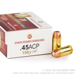 20rds - 45 ACP DRT 150gr HP Lead Free Fragmenting Ammo