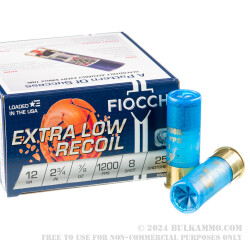 25 Rounds of 12ga Low Recoil Trainer Target Ammo by Fiocchi - 7/8 ounce #8 shot
