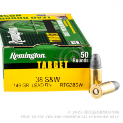 50 Rounds of .38 S&W Ammo by Remington - 146gr LRN