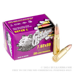 20 Rounds of 7.62x39mm Ammo by Golden Bear - 125gr SP