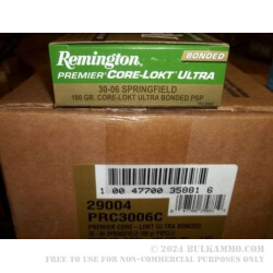 200 Rounds of 30-06 Springfield Ammo by Remington Premier Ultra Bonded - 180gr PSP