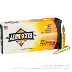 20 Rounds of .223 Rem Ammo by Armscor USA - 62gr Bonded PSP