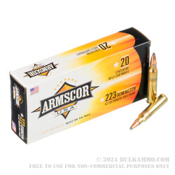 20 Rounds of .223 Rem Ammo by Armscor USA - 62gr Bonded PSP