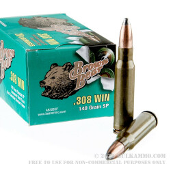 500  Rounds of .308 Win Ammo by Brown Bear - 140gr SP