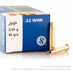 50 Rounds of .22 WMR Ammo by Sellier & Bellot - 40gr JHP