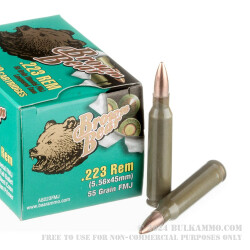 500  Rounds of .223 Ammo by Brown Bear (STEEL CASE) - 55gr FMJ