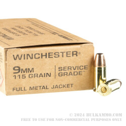 1000 Rounds of 9mm Ammo by Winchester Service Grade - 115gr FMJ FN