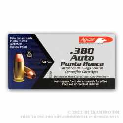 1000 Rounds of .380 ACP Ammo by Aguila - 90gr JHP