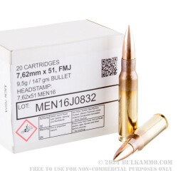 320 Rounds of .7.62x51mm Ammo by MEN - 147gr FMJ