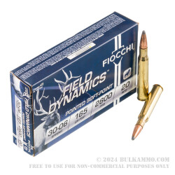 20 Rounds of 30-06 Springfield Ammo by Fiocchi - 165gr PSP