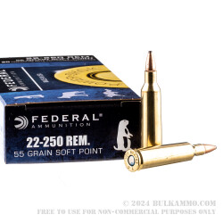20 Rounds of .22-250 Rem Ammo by Federal - 55gr SP