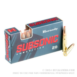 20 Rounds of .300 AAC Blackout Ammo by Hornady Subsonic - 190gr Sub-X Polymer Tipped