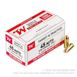 100 Rounds of .45 ACP Ammo by Winchester - 230gr FMJ