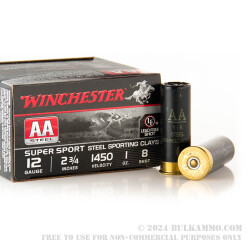 250 Rounds of 12ga Ammo by Winchester AA Steel - 1 ounce #8 steel shot