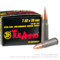 20 Rounds of 7.62x39mm Ammo by Tula - 122gr FMJ