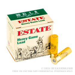 250 Rounds of 20ga 2-3/4" Ammo by Estate Cartridge Heavy Game Load - 1 ounce #8 shot