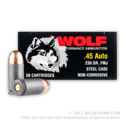 50  Rounds of .45 ACP Ammo by Wolf - 230gr FMJ