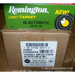 1000 Rounds of .45 ACP Nickel Ammo by Remington - 230gr MC