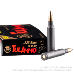 1000 Rounds of .223 Rem Ammo by Tula - 62gr HP
