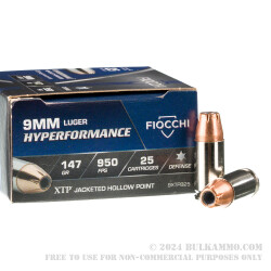 500 Rounds of 9mm Ammo by Fiocchi - 147gr JHP
