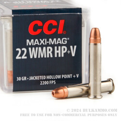50 Rounds of .22 WMR Ammo by CCI - 30gr JHP