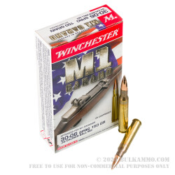 20 Rounds of 30-06 Ammo by Winchester M1 Garand - 150gr FMJ M2 Ball