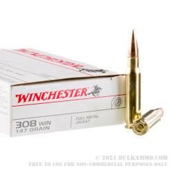 20 Rounds of .308 Win Ammo by Winchester - 147gr FMJ