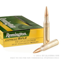 20 Rounds of .338 Lapua Ammo by Remington Express - 250gr HPBT Scenar Match