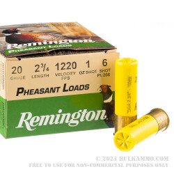 250 Rounds of 20ga Ammo by Remington Pheasant Loads - 1 ounce #6 shot