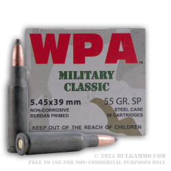 750 Rounds of 5.45x39mm Ammo by Wolf - 55gr SP