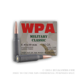 750 Rounds of 5.45x39mm Ammo by Wolf - 60gr FMJ